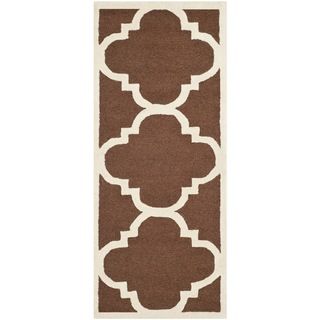 Safavieh Handmade Moroccan Cambridge Dark Brown/ Ivory Wool Rug (26 X 12)