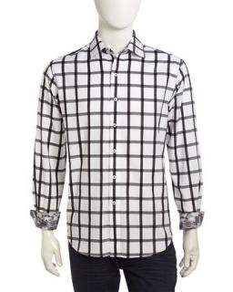 Larry Windowpane Check Print Sport Shirt, White