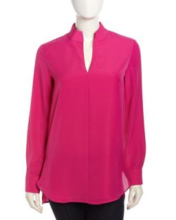 Long Sleeve Charmeuse High Low Blouse, Rose