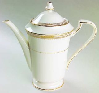 Mikasa Sheraton Coffee Pot & Lid, Fine China Dinnerware   Band Of Light Blue &Br