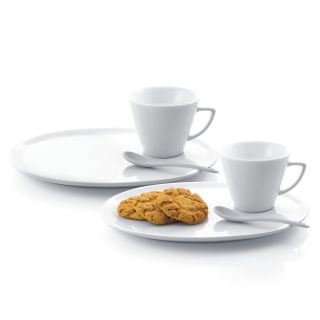 White Porcelain 6 piece Dessert Plate, Saucer And Spoon Set (White Materials: PorcelainSet includes: Two (2) cups, two (2) oval plates, two (2) teaspoonsPacked in attractive color gift boxService for: 2Number of pieces: 6Cup dimensions: 3 inches high x 3.