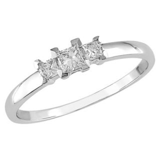 10K White Gold Diamond 3 Stone Ring Silver 6.0