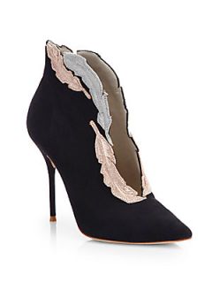 Sophia Webster Tia Suede Feather Embroidered Ankle Boots   Black
