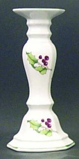 Sango White Christmas 10 Tall Candlestick, Fine China Dinnerware   Green Holly/