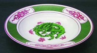 Fitz & Floyd Dragon Crest Green Large Rim Soup Bowl, Fine China Dinnerware   Gre
