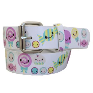 Entourage Womens Smiley Happy Face White Faux Leather Belt (PVCClosure: Buckle front closure Hardware: SilvertoneAvailable sizes: Small, mediumApproximate width: 1.4 inchesApproximate length: 36 inches Measurement taken from a size small All measurements 
