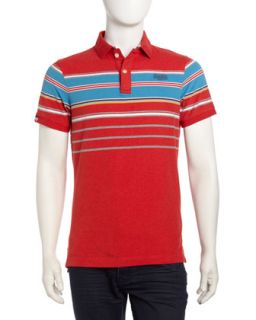Striped Cotton Polo Shirt, Red