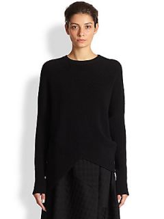 Stella McCartney Ribbed Asymmetrical Wool Sweater   Black