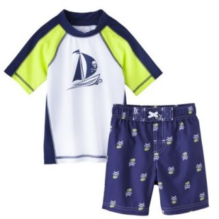 Circo Infant Toddler Boys Sailboat Rashguard and Skull Swim Trunk Set   Blue 2T