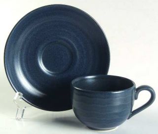 222 Fifth (PTS) Studio Midnight Blue Flat Cup & Saucer Set, Fine China Dinnerwar