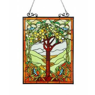 Tiffany Style Tree Of Life Window Art Glass Panel (Green/blue/amber/orangeMaterials: Metal and art glass Pattern: Tree of Life Glass: Art glass Dimensions: 25.35 inches tall x 18 inches wide x 0.25 inches deep Assembly: Mounting hardware included )