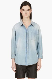 R13 Blue Faded Oversized Cropped Sleeve Blouse