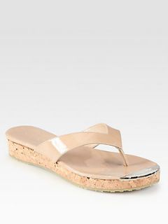 Jimmy Choo Pence Patent Leather Cork Wedge Sandals   Nude