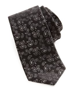 Small Paisley Skinny Silk Tie, Black