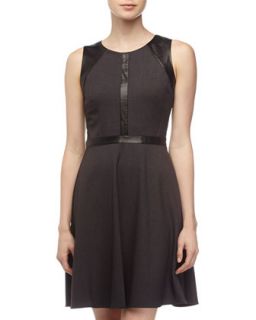 Faux Leather Skater Dress, Dark Charcoal