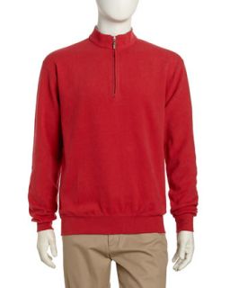 Quarter Zip Poplin Sweatshirt, Red