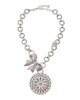 Crystal Bow Medallion Pendant Necklace, Pink