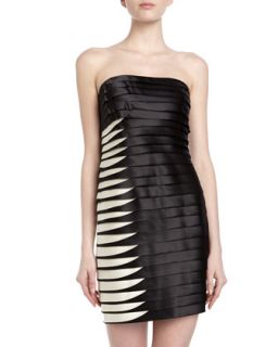 Strapless Contrast Tiered Cocktail Dress, Black