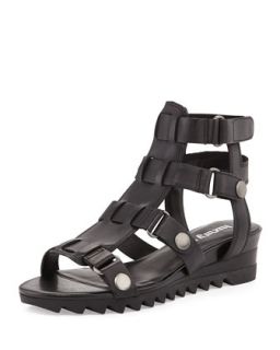 Edith Caged Strappy Leather Gladiator, Black