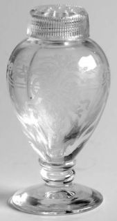 Fostoria June Clear Footed Shaker & Glass Lid   Stem #5098, Etch    #279, Clear