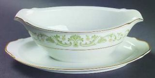 Style House Contessa Green Gravy Boat with Attached Underplate, Fine China Dinne