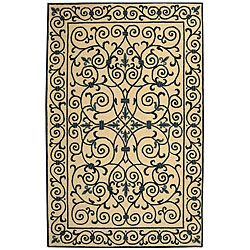Hand hooked Iron Gate Ivory/ Navy Blue Wool Rug (53 X 83) (IvoryPattern GeometricMeasures 0.375 inch thickTip We recommend the use of a non skid pad to keep the rug in place on smooth surfaces.All rug sizes are approximate. Due to the difference of moni