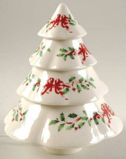Lenox China Holiday Gold (Red Ribbon Accent) Lighted Tree Shaped Centerpiece, Fi