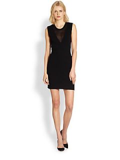 Theory Alvra Enchanted Sheer Paneled Stretch Jersey Dress   Black