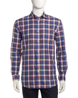 Non Iron Classic Fit Large Check Sport Shirt, Red/Multi