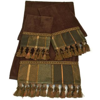 Sherry Kline Chambord Brown Embellished 3 piece Towel Set (Brown, gold Materials: 100 percent cotton towel/ polyester band Care instructions: Spot clean recommended DimensionsBath towel: 25 inches wide x 48 inches longHand towel: 16 inches wide x 25 inche