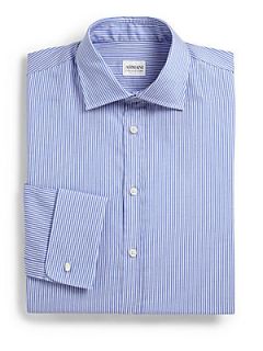Giorgio Armani Double Stripe Cotton Dress Shirt   Solid Blue
