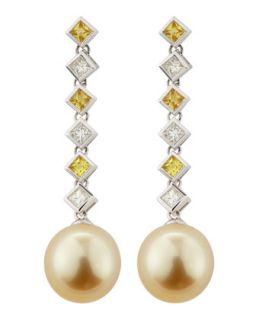 Yellow Sapphire & Diamond Pearl Drop Earrings, Gold
