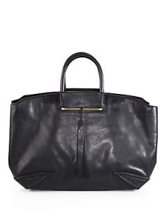 B Brian Atwood Grace Leather Tote   Black